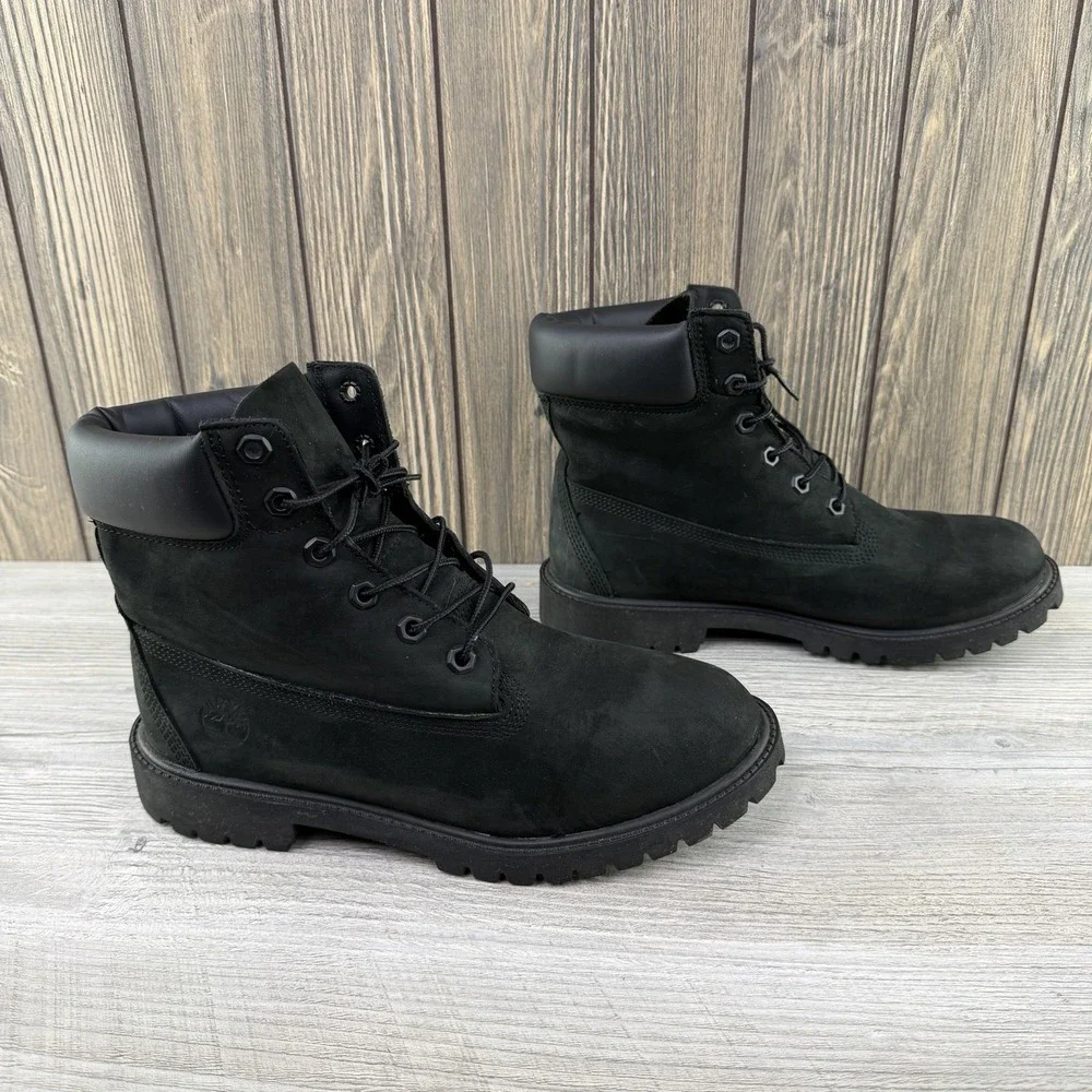 Timberland Junior Size 7 Boots 6-Inch Premium Waterproof Black Nubuck 12907